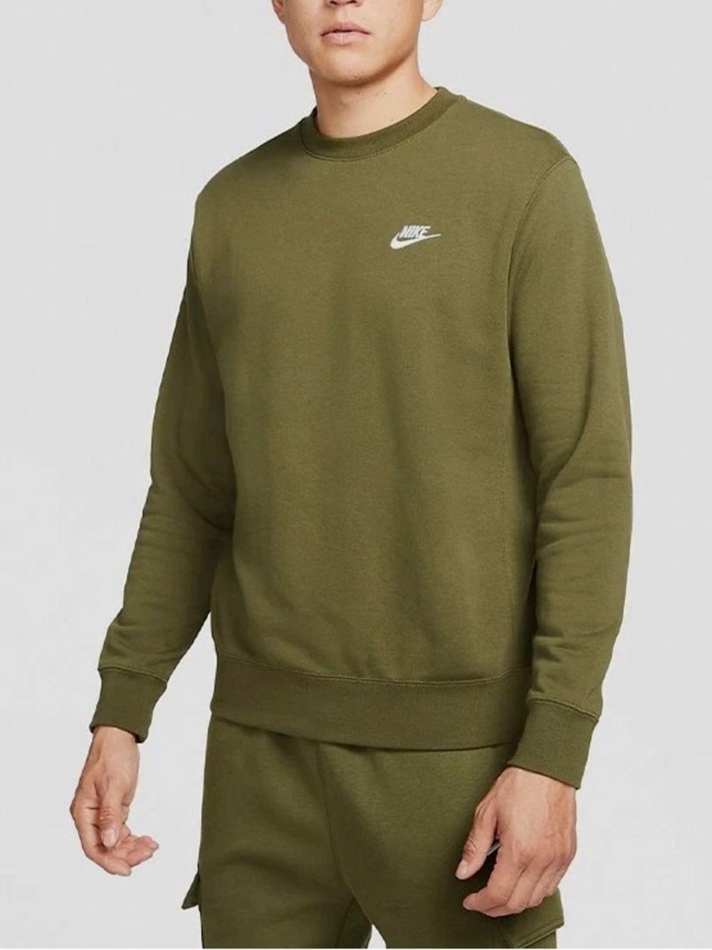 Nike Olive Green Crewneck with White Swoosh Logo